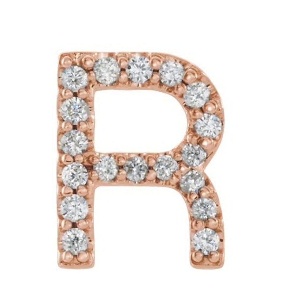 14k Rose Gold Diamond Letter 'R' Initial Stud Earring (Single Earring) (.07 Ctw, GH Color, I1 Clarity)