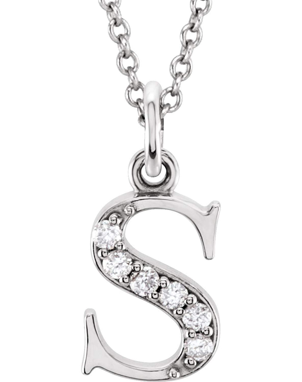 Petite Diamond Initial 's' Lowercase Letter Rhodium-Plate 14k White Gold Pendant Necklace, 16" (.03 Ctw GH, I1)