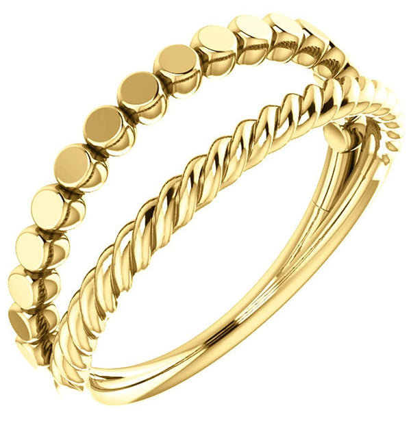 Rope Trim and Flat Granulated Bead Twin Stacking Ring, 14k Yellow Gold, Size 5.75