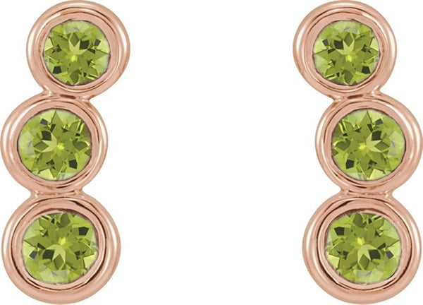 Peridot Three-Stone Ear Climbers, 14k Rose Gold