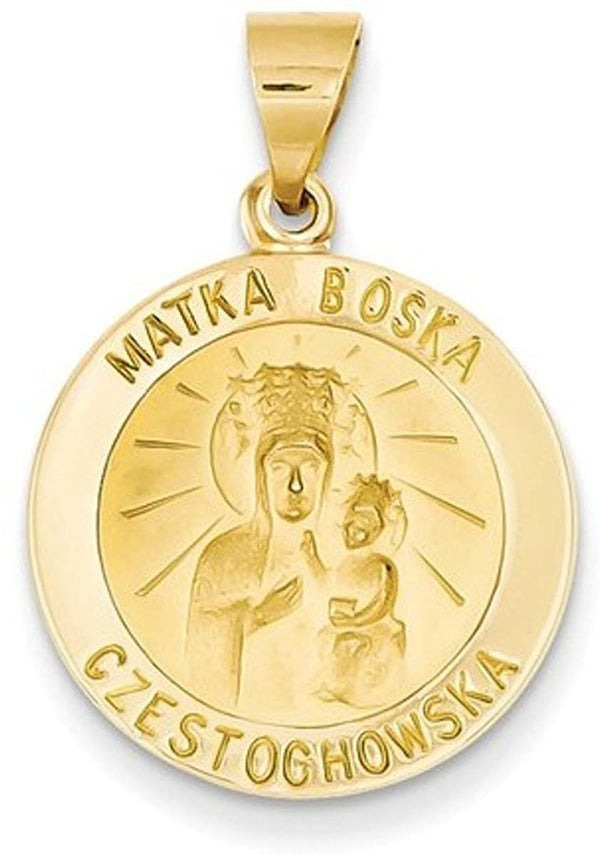 14k Yellow Gold Matka Boska Czestochowska Reversible Medal Pendant (21X19MM)