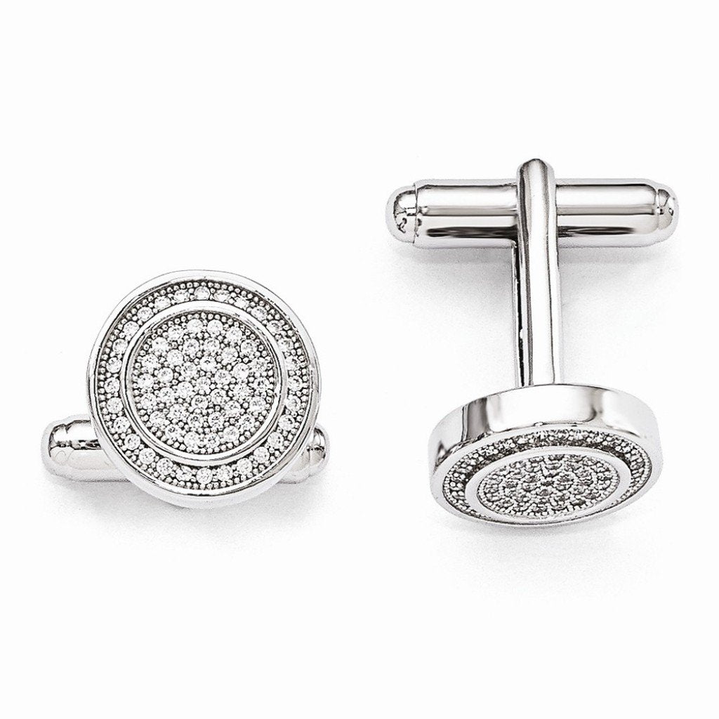 Sterling Silver and Cubic Zirconia Brilliant Embers Coin Cuff Links, 14MM