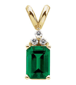 14k Yellow Gold Chatham Emerald and Diamond Pendant