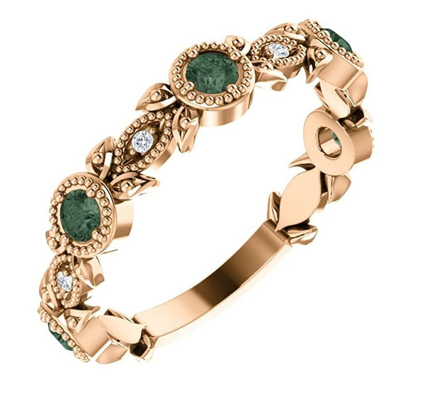 Alexandrite and Diamond Vintage-Style Ring, 14k Rose Gold (0.03 Ctw, G-H Color, I1 Clarity)