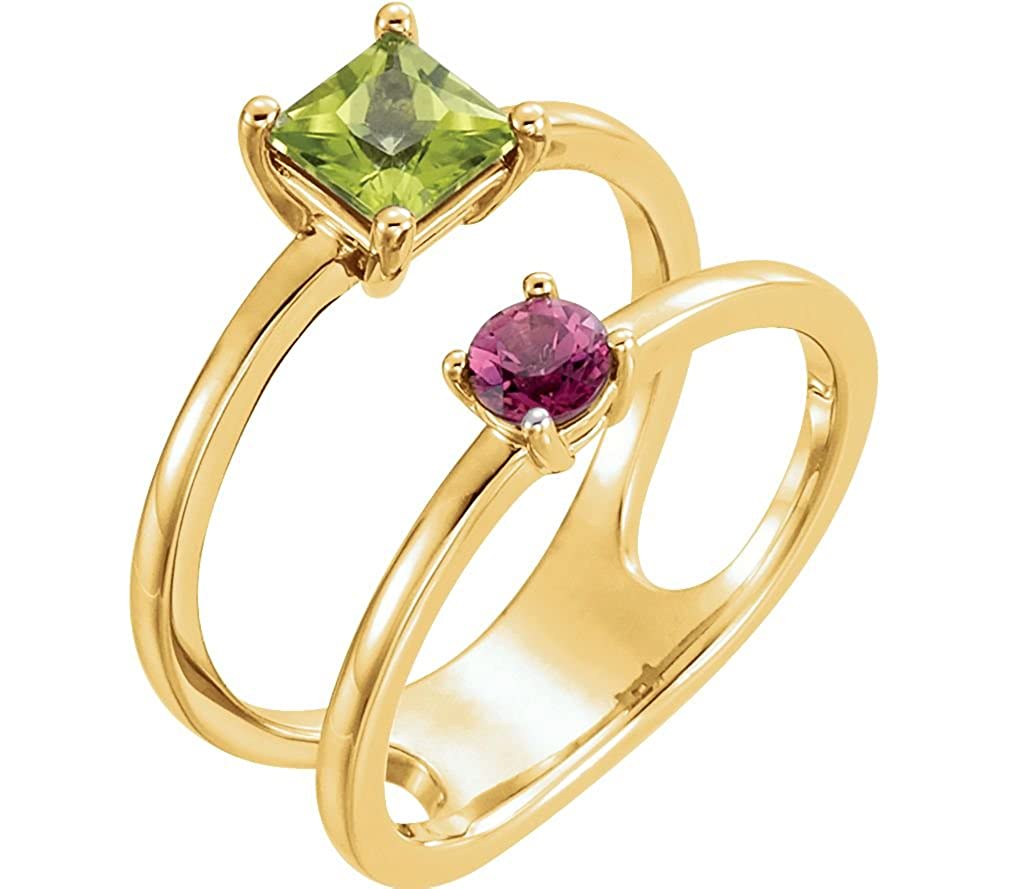 Peridot and Pink Tourmaline Two-Stone Ring, 14k Yellow Gold) Size 6