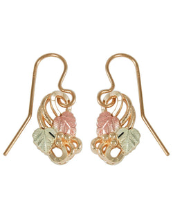 Fancy Scroll Grape Leaf Earrings, 10k Yellow Gold, 12k Rose and Green Gold Black Hills Gold Motif