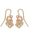 Fancy Scroll Grape Leaf Earrings, 10k Yellow Gold, 12k Rose and Green Gold Black Hills Gold Motif