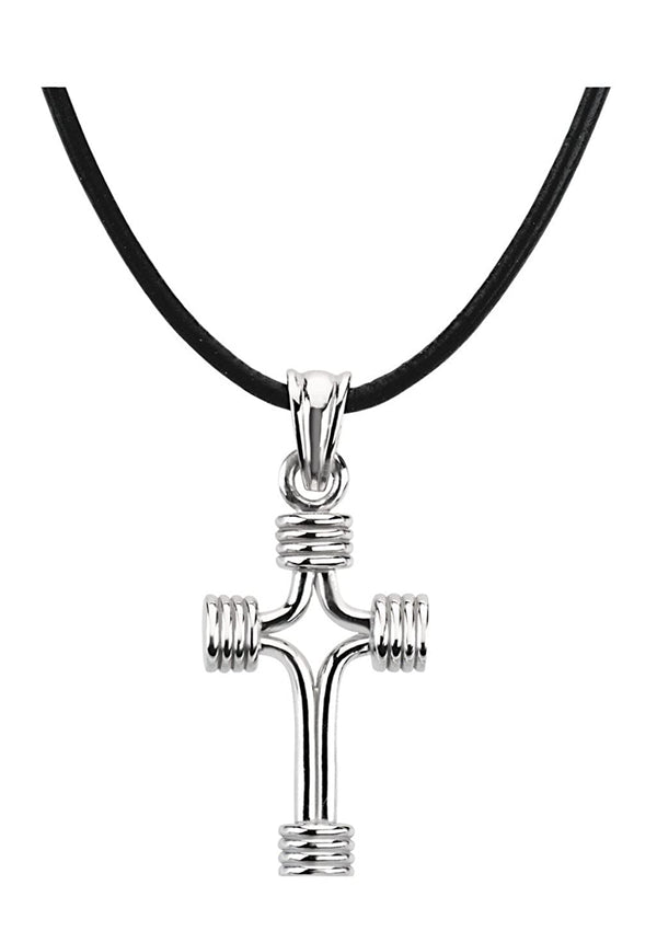 Tubular Cross Sterling Silver Pendant Necklace, 18" (24.25X15.00 MM)