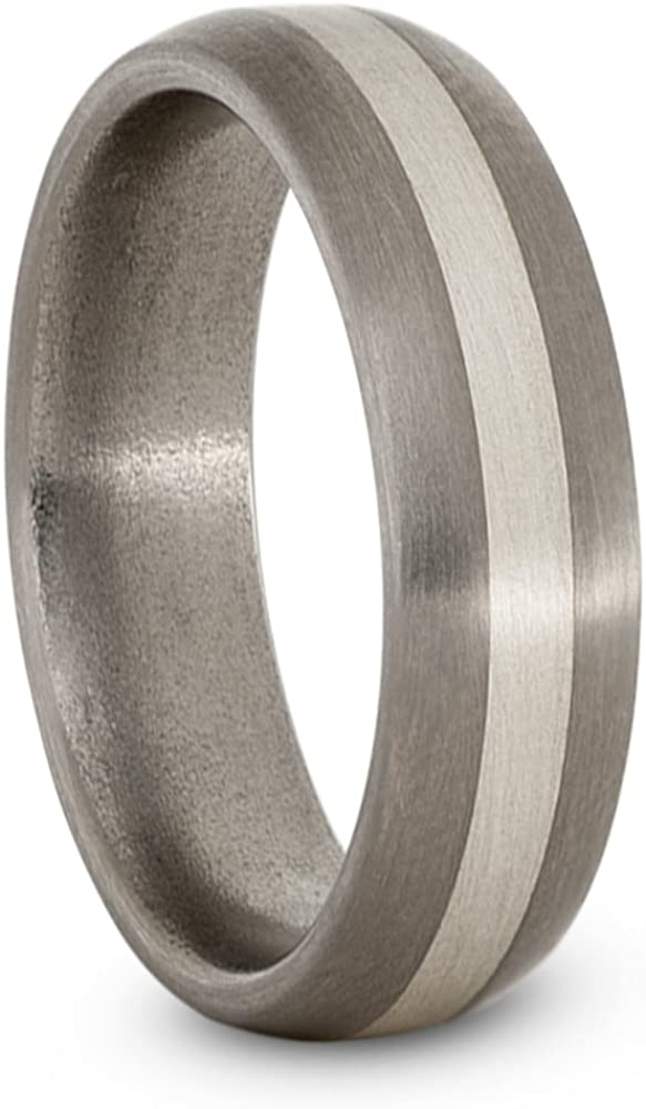 Satin Brushed Titanium, Sterling Silver 6mm Comfort-Fit Dome Wedding Band, Size 12