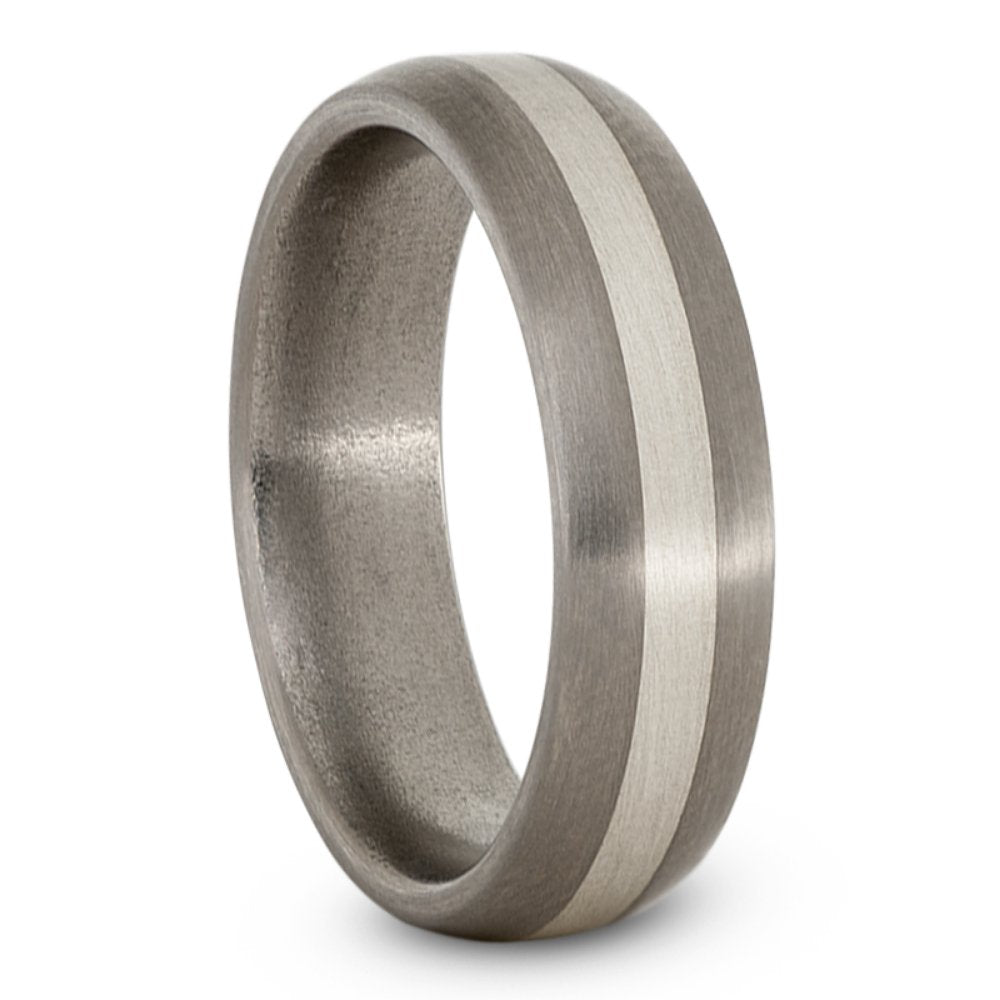 Satin Brushed Titanium, Sterling Silver 6mm Comfort-Fit Dome Wedding Band