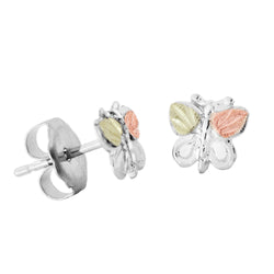 Diamond-Cut Butterfly Earrings, Sterling Silver, 12k Rose and Green Gold Black Hills Gold Motif