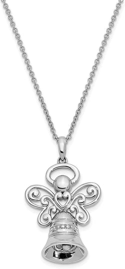 Bridesmaids' Angel Bell Pendant Necklace, Rhodium-Plated Sterling Silver,18" (25x19MM)