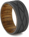 Wave Pattern Sandblasted Titanium 9mm Comfort-Fit Oak Wood Band, Size 5.5