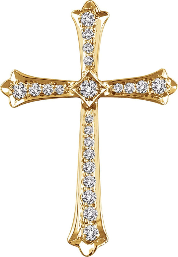 Diamond Fleur-de-Lis Cross 14k Yellow Gold Pendant (.33 Ctw, H+ Color, I1 Clarity)