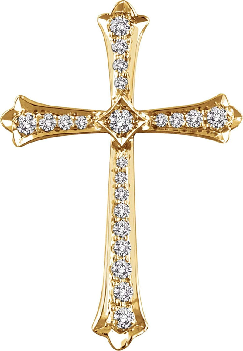 Diamond Fleur-de-Lis Cross 14k Yellow Gold Pendant (.5 Ctw, H+ Color, I1 Clarity)