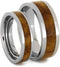 Teak Burl Wood Inlay and His and Hers Titanium Wedding Band Set, M9.5-F4