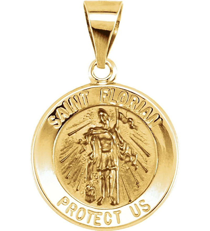 14k Yellow Gold Round Hollow St. Florian Medal (18.25 MM)