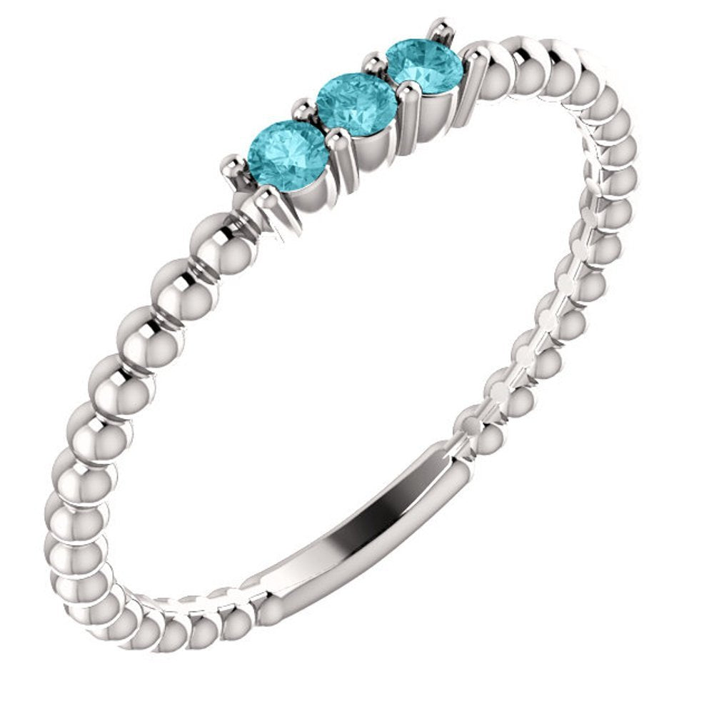 Blue Zircon Beaded Ring, Rhodium-Plated 14k White Gold, Size 6.5