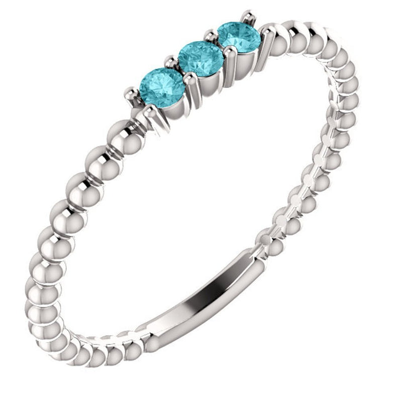 Blue Zircon Beaded Ring, Sterling Silver, Size 7