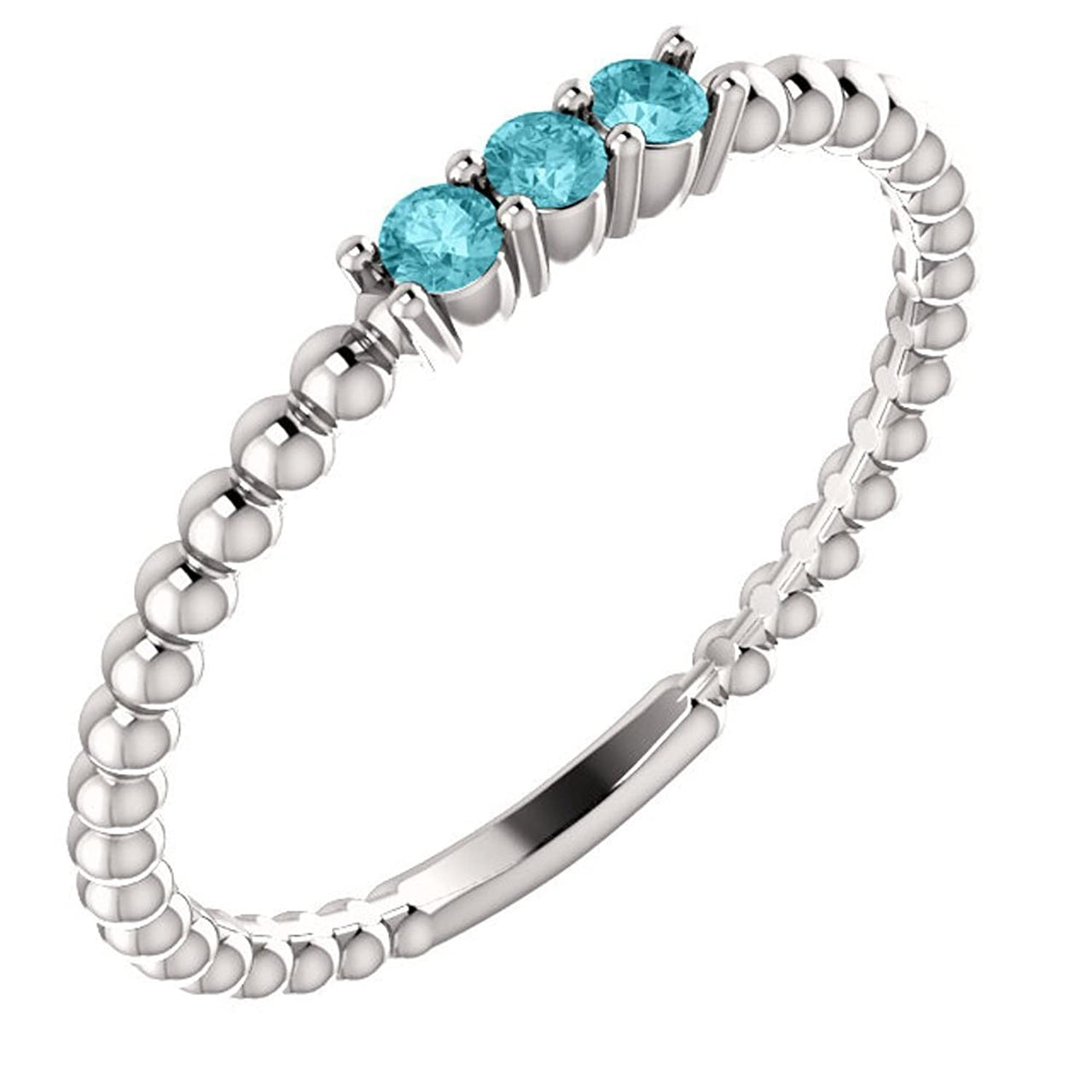 Blue Zircon Beaded Ring, Rhodium-Plated 14k White Gold, Size 7