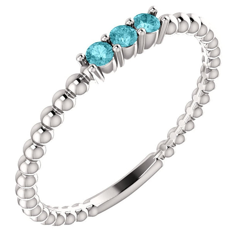 Blue Zircon Beaded Ring, Sterling Silver, Size 7