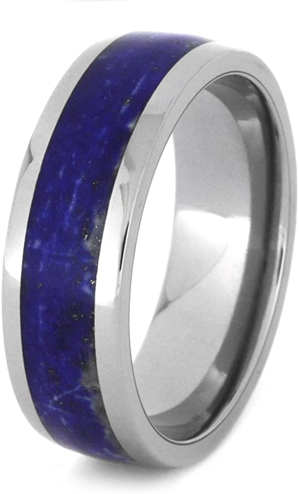 Lapis Lazuli 8mm Comfort-Fit Titanium Wedding Band, Size 7.25