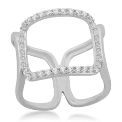 Triple Square Silhouette CZ Rhodium Plated Sterling Silver Ring