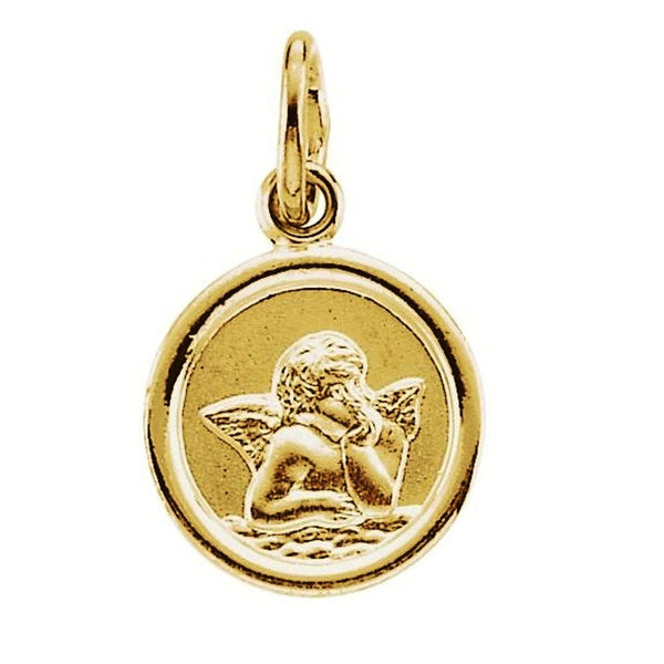 14k Yellow Gold Round Angel Medal (14 MM)