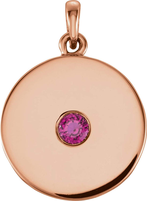 Round Ruby Disc Pendant, 14k Rose Gold