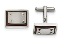 Stainless Steel Polished Wood Inlay Rectangle Cuff Links