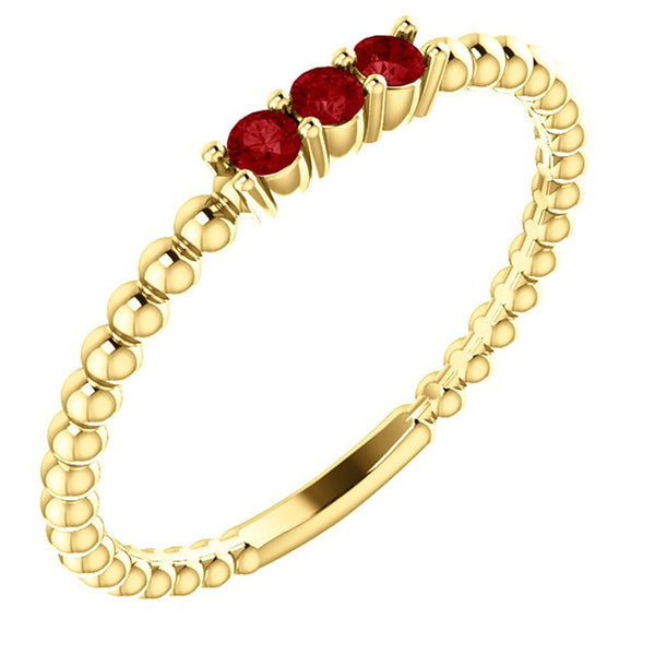 Chatham Created Ruby Beaded Ring, 14k Yellow Gold, Size 6.5