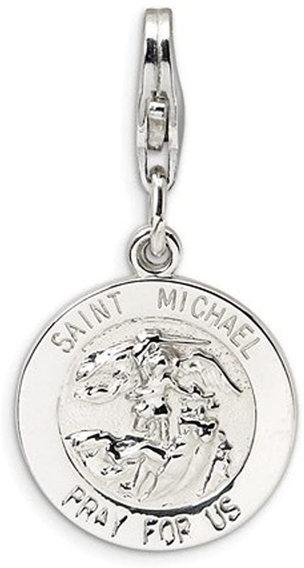 Rhodium-Plated Sterling Silver Saint Michael Medal Charm (27X14MM)