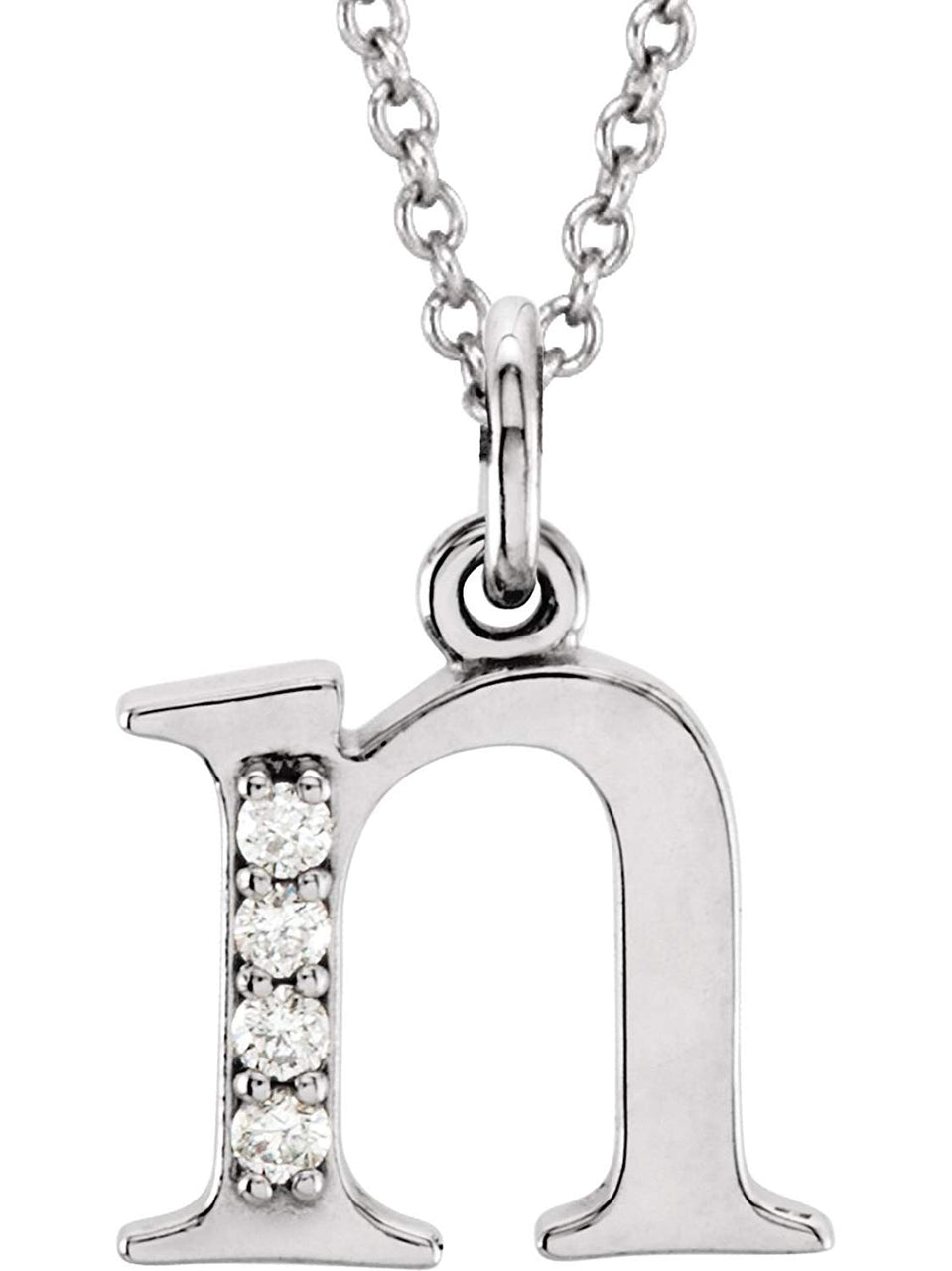 Diamond Initial 'n' Lowercase Letter Rhodium-Plate 14k White Gold Pendant Necklace, 16" (.025 Ctw GH, I1)