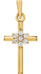 7-Stone Diamond Cluster Christian Cross 14k Yellow Gold Pendant (.07 Ctw) 22.80X11.30MM