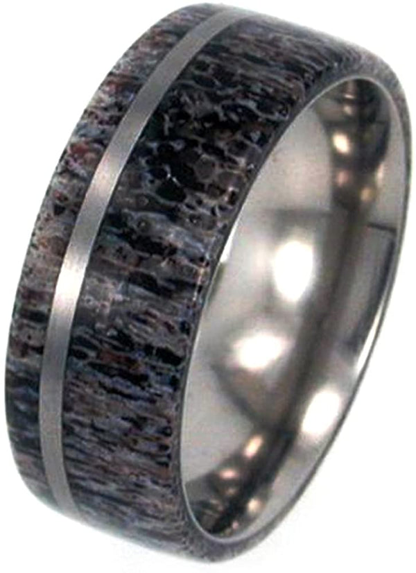 Deer Antler, Titanium Pinstripe 8mm Comfort Fit Titanium Band