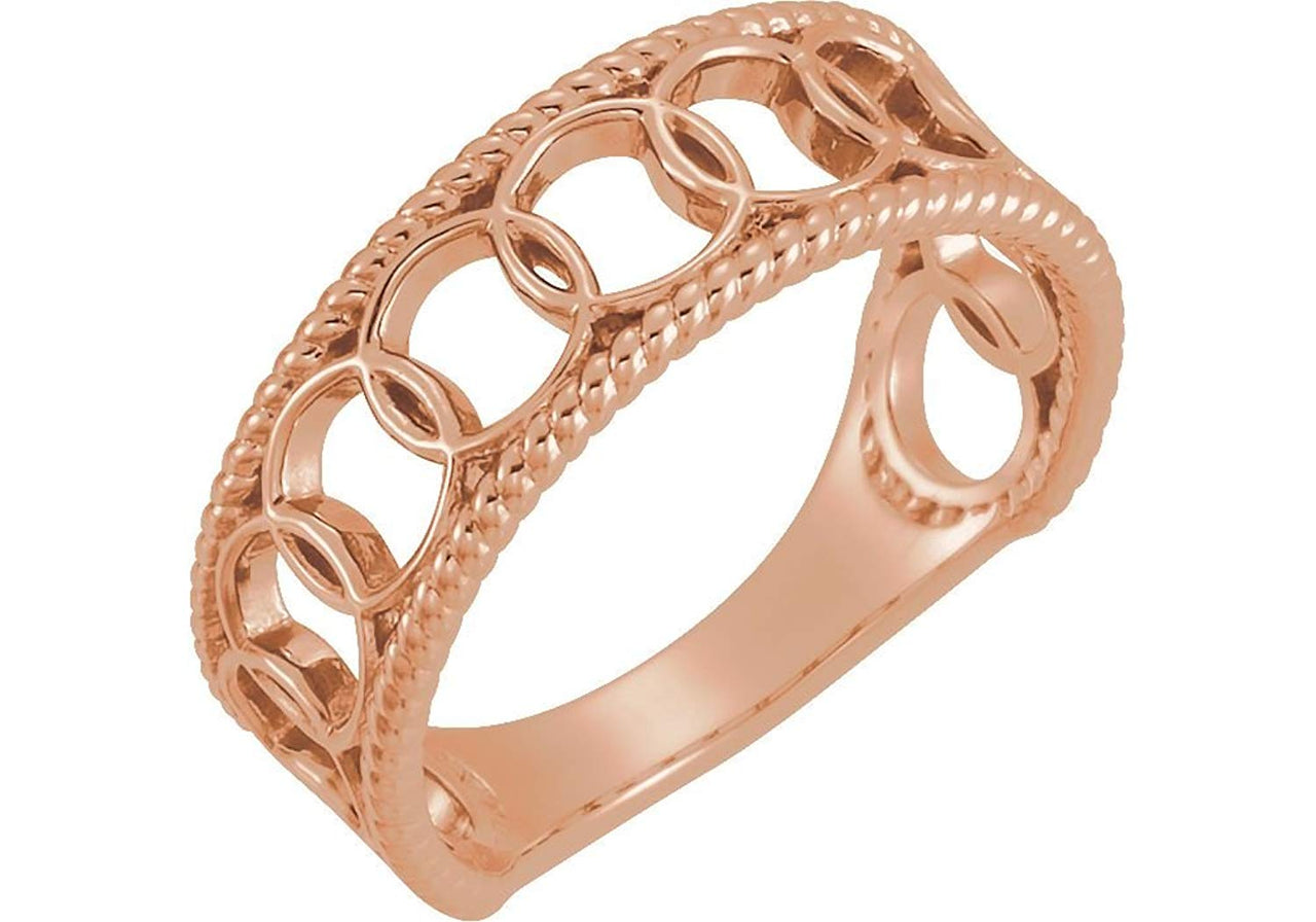 Geometric Circle Rope Trim Ring, 14k Rose Gold