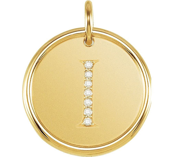 Diamond Initial "I" Round Pendant, 18k Yellow Gold-Plated Sterling Silver (.04 Ctw, G-H Color, I1 Clarity)