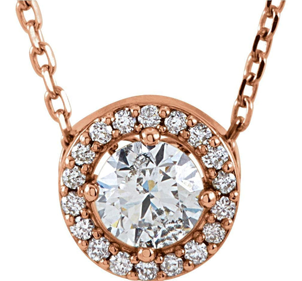 19-Stone Diamond Halo 14k Rose Gold Pendant Necklace, 16" (.33 Cttw)