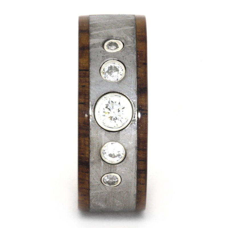 Forever Classic Moissanite with Gibeon Meteorite, Rosewood 8.5mm Comfort-Fit Titanium Band