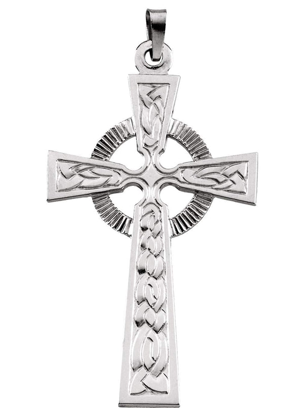 Fancy Celtic Cross 14k White Gold Pendant