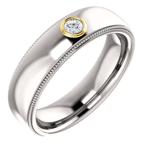 Men's Rhodium-Plated 14k White Gold Diamond and 14k Yellow Gold 6.3mm Milgrain Band (.10 Ctw, Color G-H, SI2-SI3 Clarity) Size 10