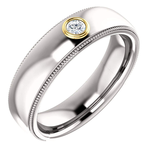 Men's Rhodium-Plated 14k White Gold Diamond and 14k Yellow Gold 6.3mm Milgrain Band (.10 Ctw, Color G-H, SI2-SI3 Clarity) Size 10