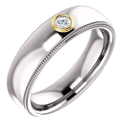 Men's Rhodium-Plated 14k White Gold Diamond and 14k Yellow Gold 6mm Milgrain Band (.03 Ctw, Color G-H, SI2-SI3 Clarity) Size 10.75