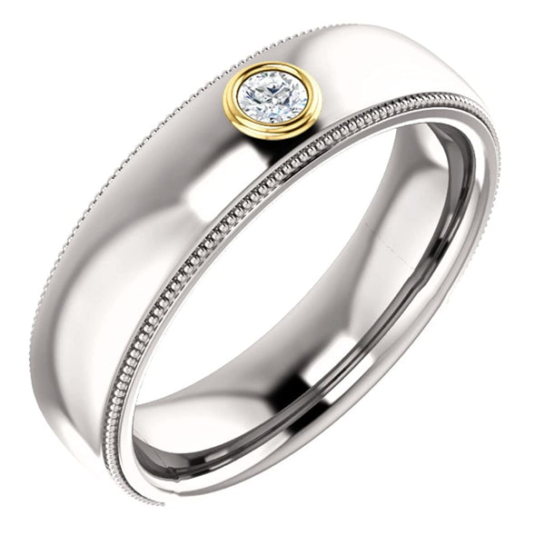 Men's Rhodium-Plated 14k White Gold Diamond and 14k Yellow Gold 6mm Milgrain Band (.06 Ctw, Color G-H, SI2-SI3 Clarity) Size 10.5