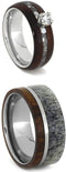 Ladies Diamond, Mother of Pearl, Ironwood 10k White Gold Ring and Men's Deer Antler, Ironwood Titanium Band, Couples Wedding Set, M814.5-F6.5