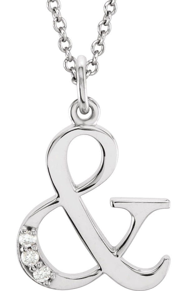 Diamond '&' Ampersand Symbol Rhodium-Plated 14k White Gold Pendant Necklace, 16" (.03 Ctw, GH Color, I1 Clarity)