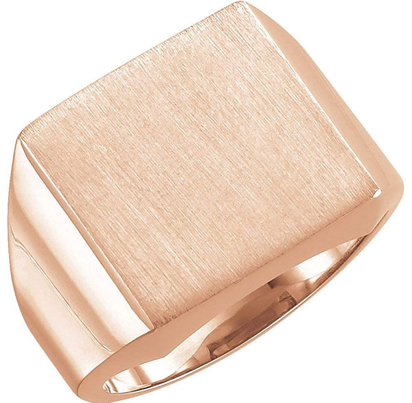 Men's Brushed Signet Semi-Polished 18k Rose Gold Ring (16mm) Size 6