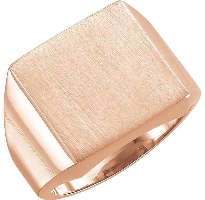 Men's Brushed Signet Semi-Polished 18k Rose Gold Ring (12mm) Size 6