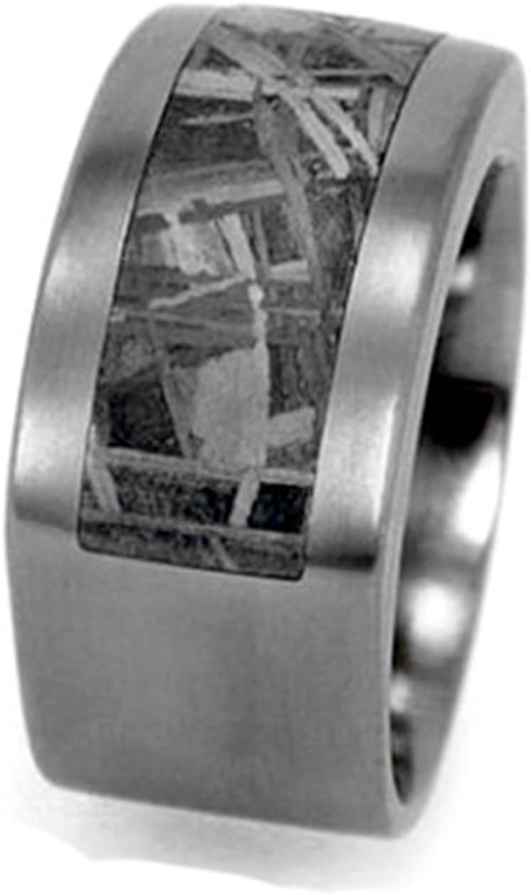 Square Gibeon Meteorite Inlay 10mm Comfort-Fit Matte Titanium Wedding Band, Size 9.25