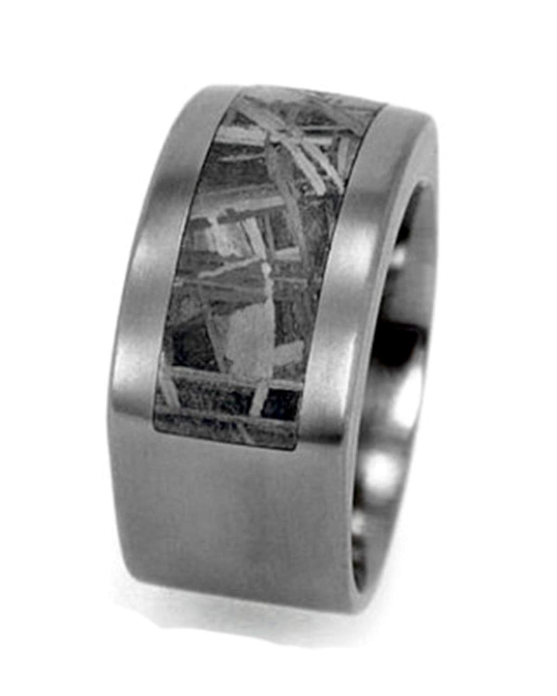 Square Gibeon Meteorite Inlay 10mm Comfort-Fit Matte Titanium Wedding Band